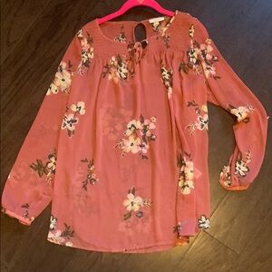 Pink Floral Liz Lange Maternity Sheer Blouse